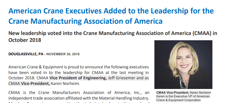 American Crane Executives Added to the Leadership for the Crane Manufacturing Association of America